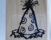 inked birthday hat rubber stamp
