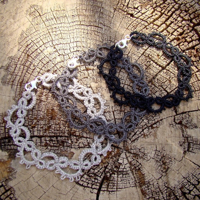 Tatted Lace Bracelet - The Vine - Organic Linen Thread