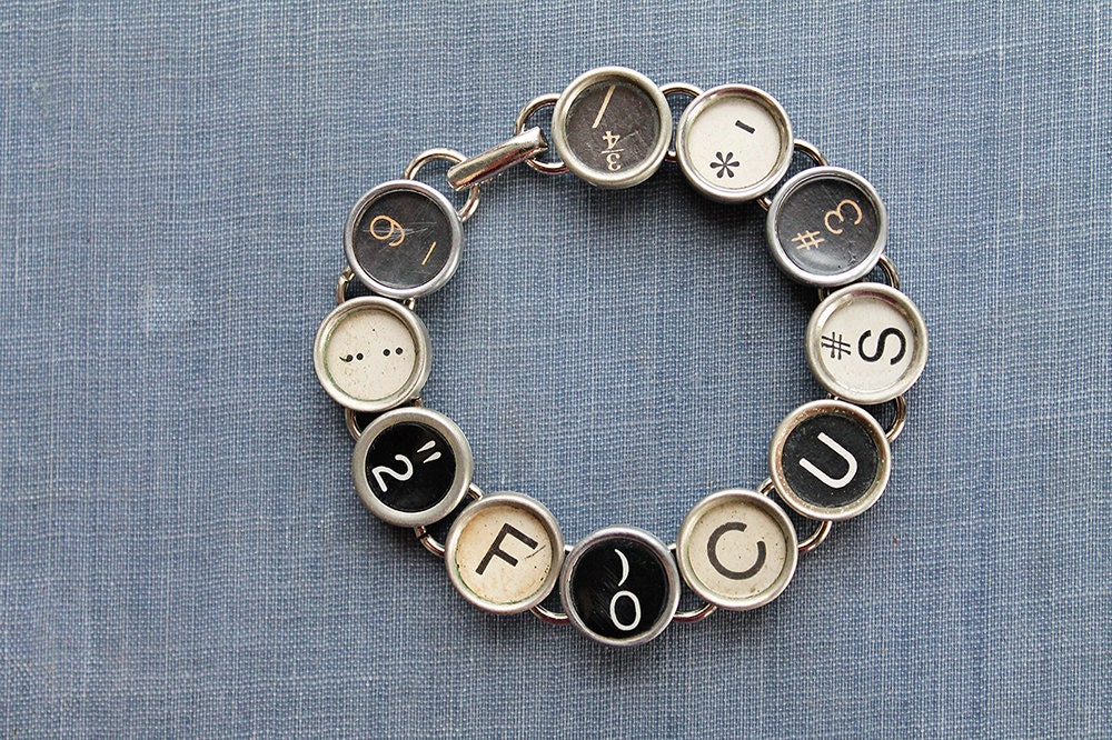 TYPEWRITER Key BRACELET Jewerly Made with Typewriter Keys FOCUS
