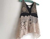 Beaded Lacy top, Magazine Featured, Tank, Black, Cream, Recycled, Bohemian