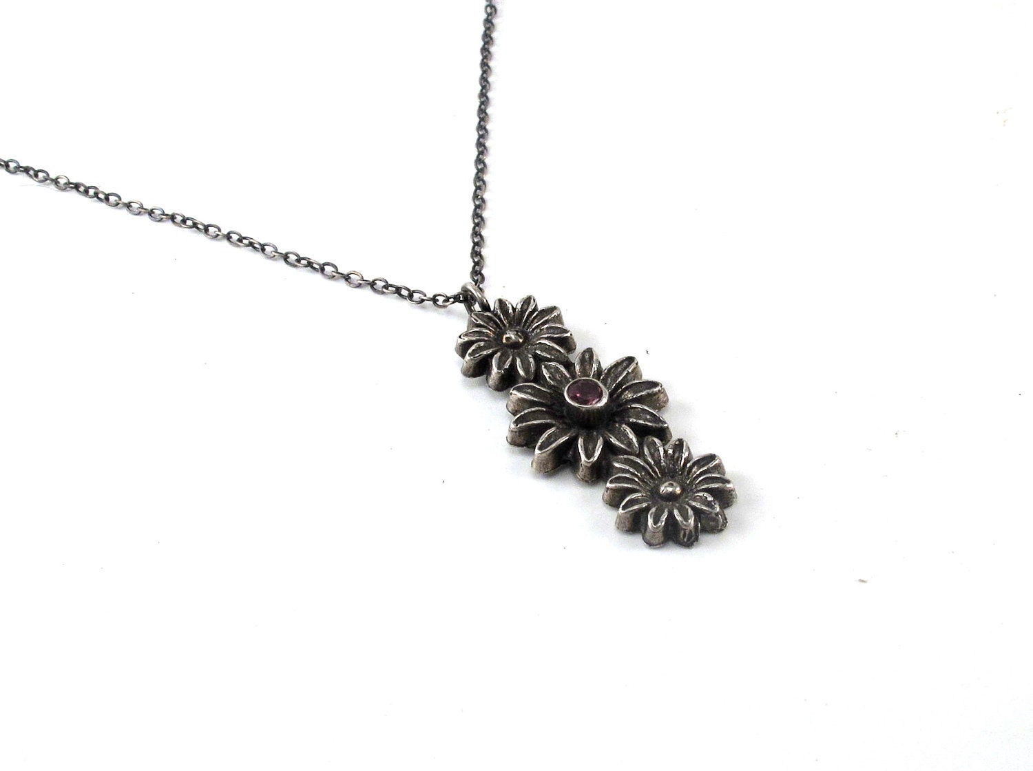 Super SALE - Pink Flowers Pendant -Sterling Silver and Pink Zirconia