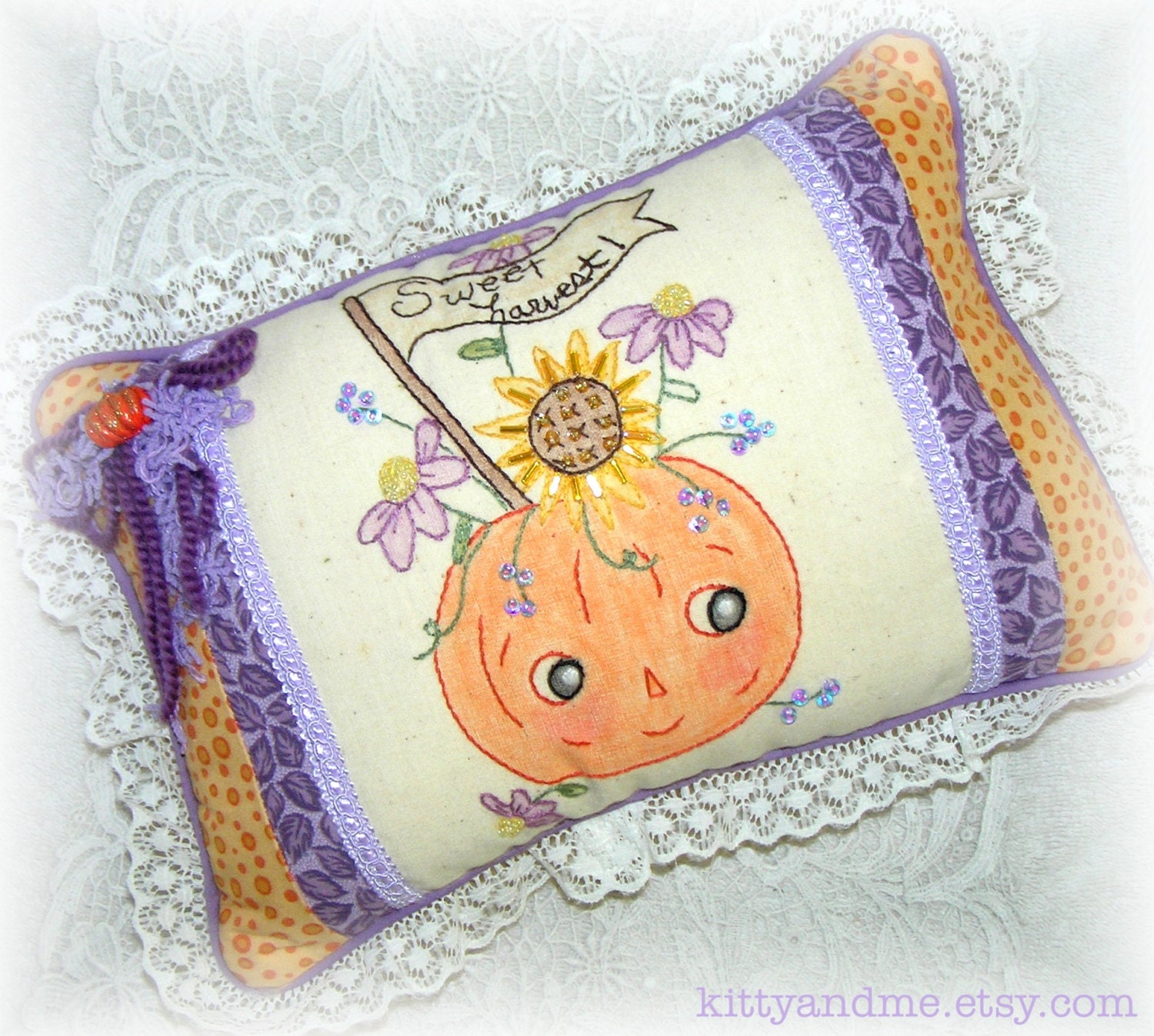 Decorative Embroidered Pillow Halloween Pumpkin Home Decor