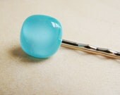 turquoise hair pin - fused glass - 12mm x 12mm