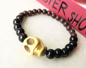 Bead Skull Bracelet Brown & Black - Stretch - Day Of The Dead - Voodoo