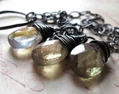 Industrial Textured Oxidized Sterling Silver Necklace Gold Clear Rutilated Quartz