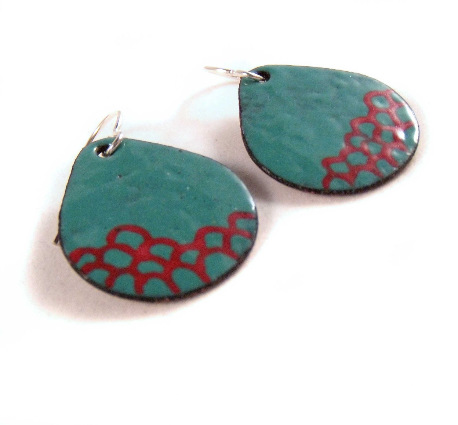hills and boulders enamel earrings / spruce evergreen blue, scarlet red