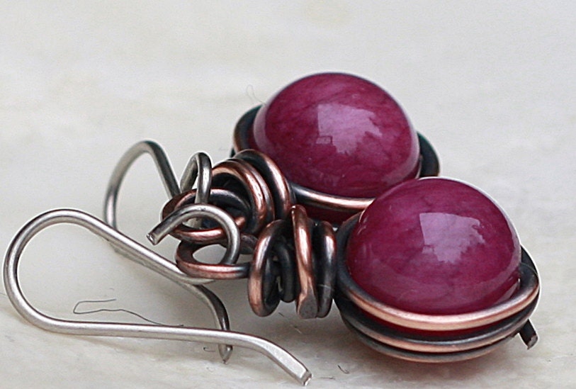 Copper  Earrings  Purple Earrings Antiqued Copper Jewelry