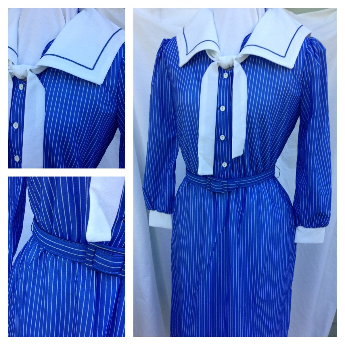 Eighties Sailor Dress- Blue and White Pinstripe