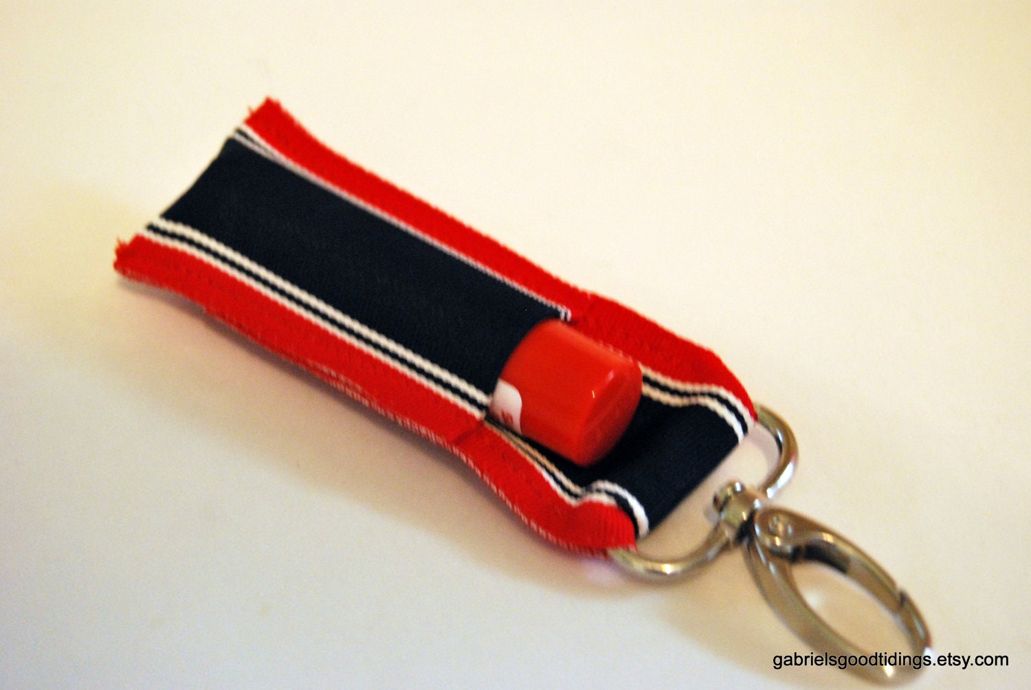 Red, White and Blue Stripe Key Fob Chapstick Holder