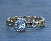 Unique Organic Moissanite and Recycled 14k Yellow Gold Engagement or Wedding Ring - Diamond Alternative, size 7