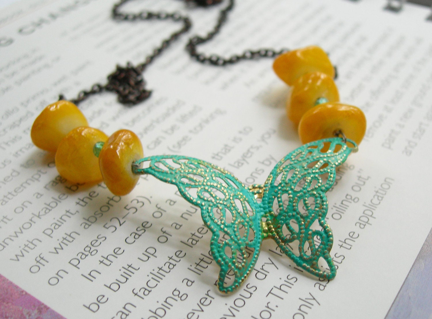 Sale - Bohemian Necklace. Butterfly Charm Necklace, Patina Necklace, Butterfly Pendant