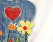 Hearts and Flowers Hanging Wall Tile   Sculpted Art Decor for bedroom, dorm room, office, bathroom, kitchen home decor Ready2Ship
