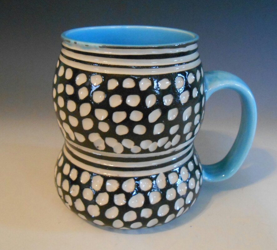 Stylish Porcelain Mug BLUE black white