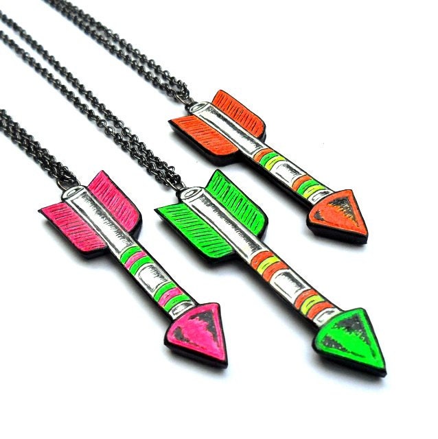 20% OFF SALE - Flourescent Neon Green, Pink and Orange Arrow Pendant Necklace