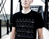 Camp T-Shirt, Black Men's Tshirt, Screenprinted Camping Tents, Geometric Design