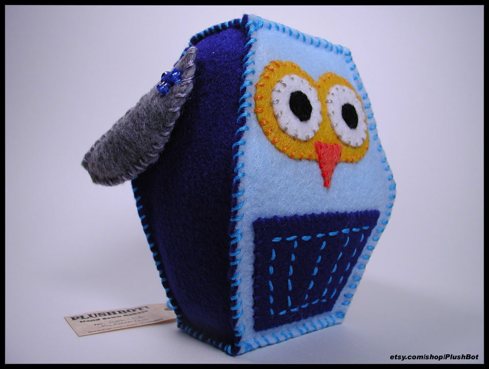 PlushBot Owl Handmade Plush Robot Plushie Softy OWL-02