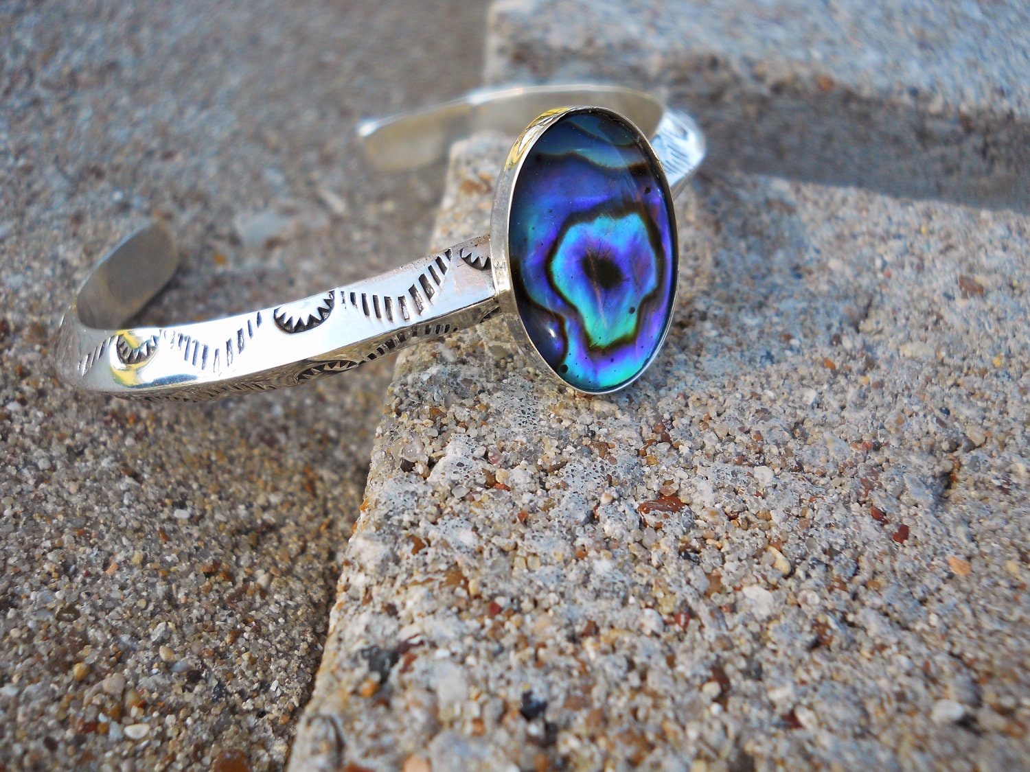 Sterling Silver Abalone Paua Cuff Bracelet custom made Choctaw Native American Indian jewelry