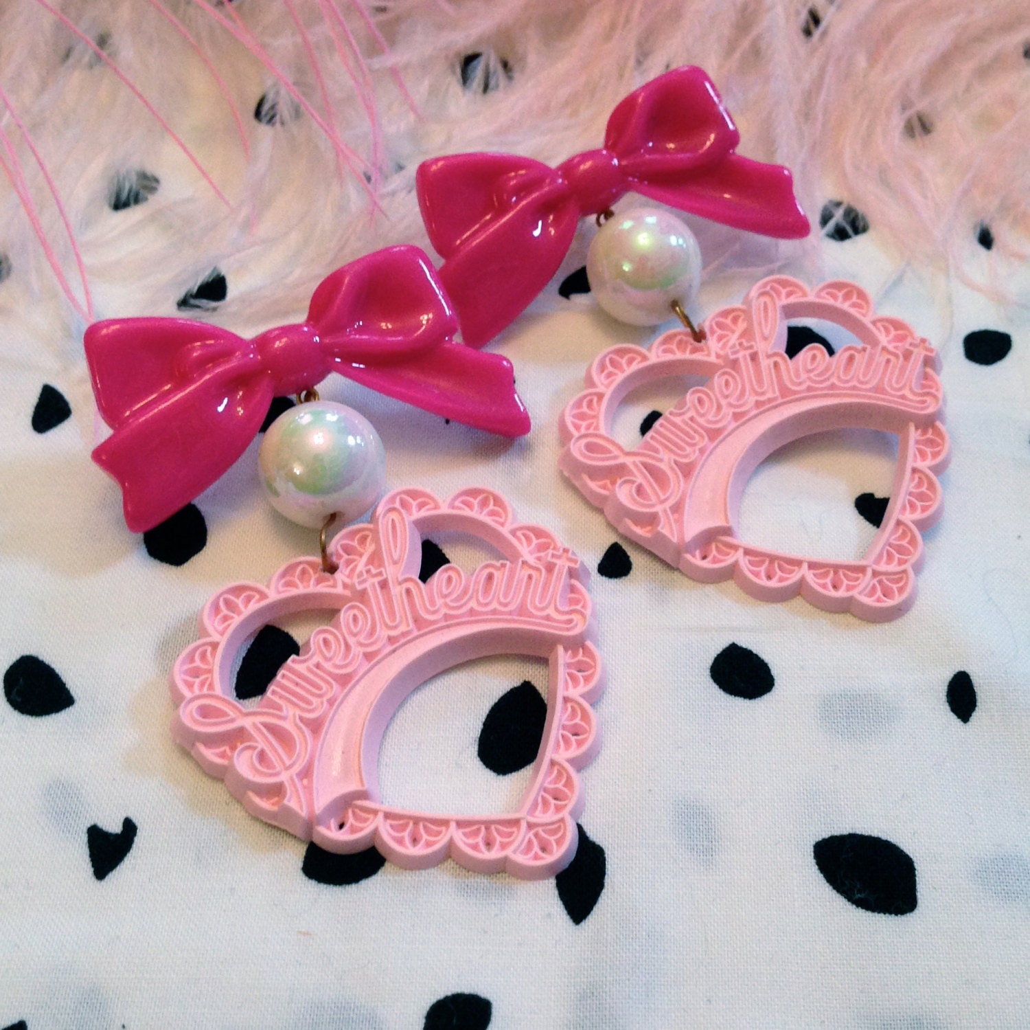 Pink and Hot Pink Sweetheart Earrings
