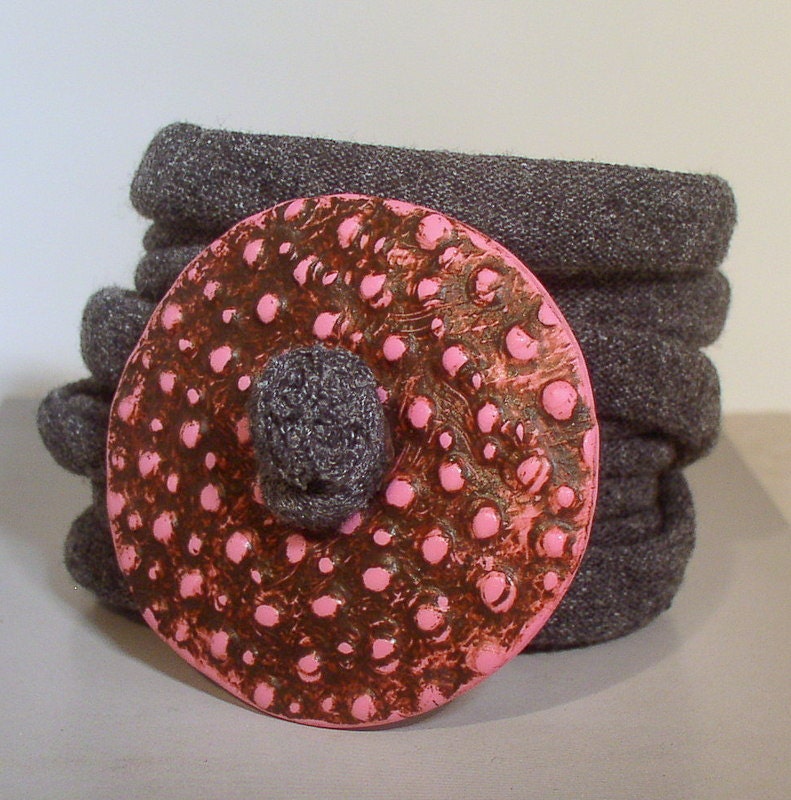 Wrap Bracelet - Spotted Pink Design- Button Clasp - Fabric Wrap - Easy Wear