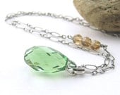 CLEARANCE Sterling Silver Wire Wrapped Necklace Crystal Erinite Smoked Topaz Handmade Fashion Jewelry - Held Within No. 10 - Under 50