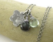 Smoky Quartz Necklace Green Amethyst Jewelry Flower Charm Pendant Sterling Silver Gemstone Fashion Jewelry - Duets No. 100