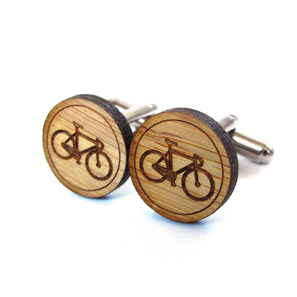 Bicycle Cufflinks - Bamboo - Wood Cufflinks - Gifts Under 25 - Wedding - Groom - Groomsmen - Rustic - Modern - Father's Day - Graduation - Cabin