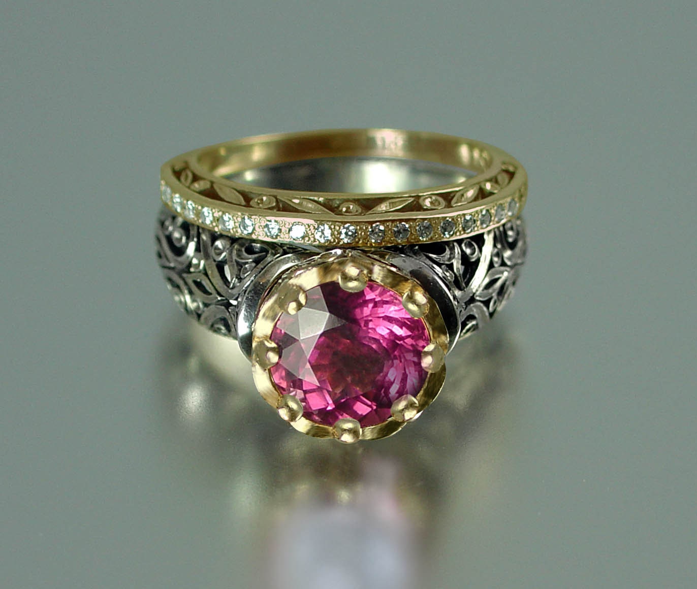 The ENCHANTED PRINCESS Tourmaline engagement ring in silver and 14k gold RESERVED for Francie