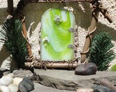 SALE, Fairy Door, Glass Sculpture, Green Stained Glass, Glass Bead Flower