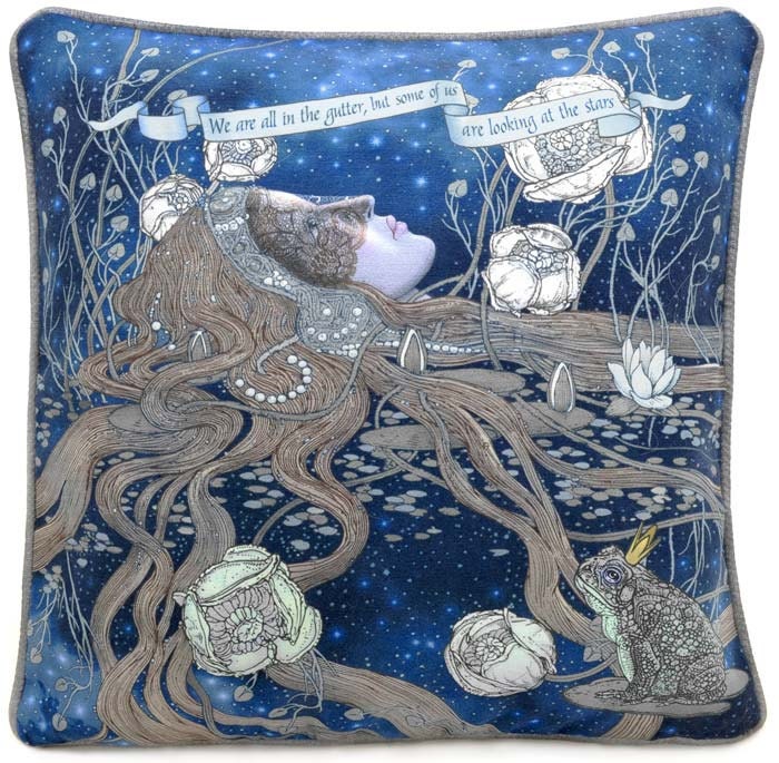 Looking at the Stars. cushion/pillow with silver gilded linen