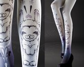 NEW light grey one size Bunnies full length printed tights pantyhose