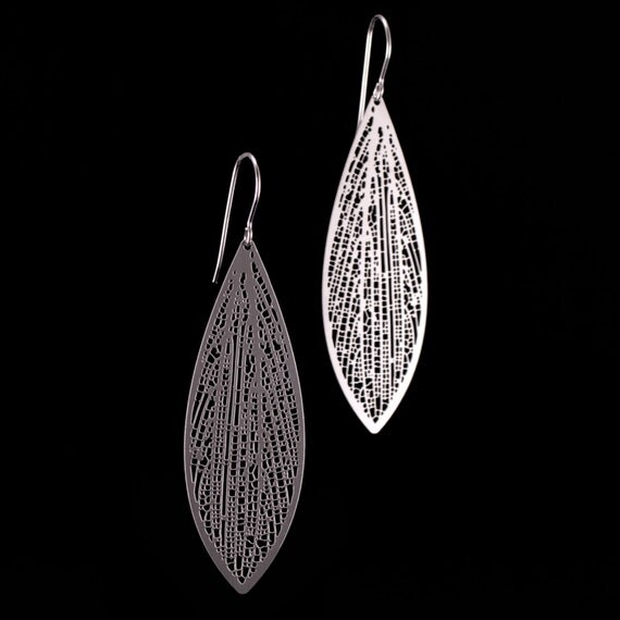 Cross-venulate earrings - stainless steel leaf jewelry