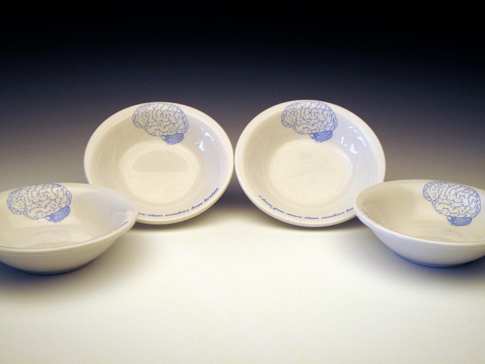 Zombies love brains Dipping Bowls SET OF 4 in BLUE