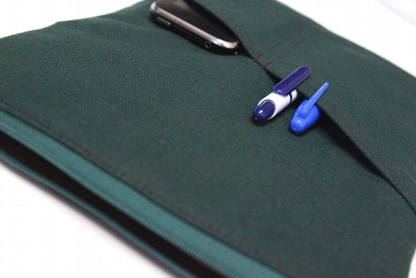 Rugged MacBook Pro 13 or 15 inch Case Men's Laptop Cover Zipper Outer Pockets Handmade Padded Sleeve - Forest Green