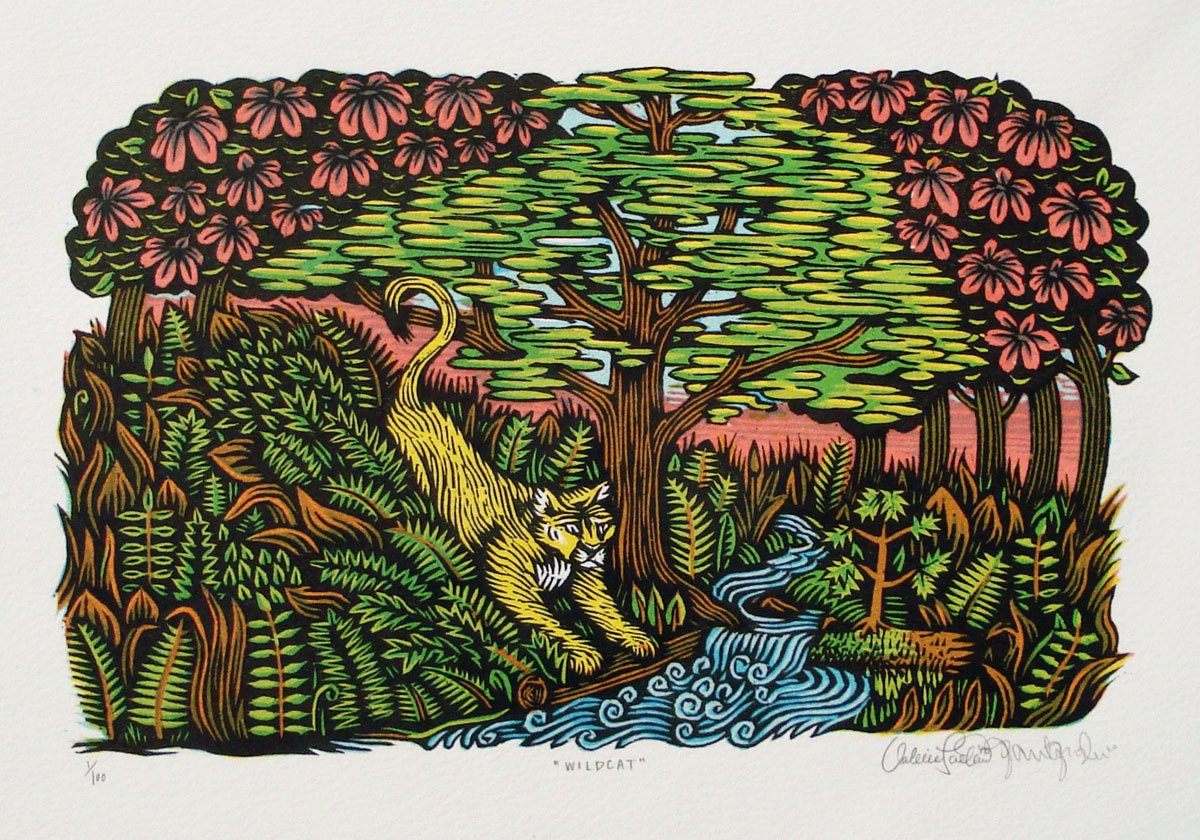 WILDCAT Woodcut Print