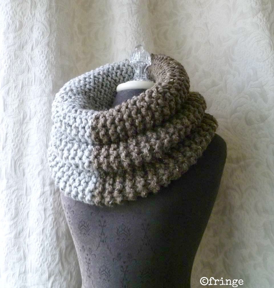 El Grande Cowl - Chunky Knit Cowl - Brown and Gray