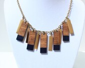 Navy Fringe Necklace with Brass Tabs