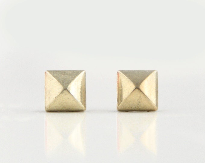 Matt Gold Geometric Pyramid Metal Stud Earrings. Surgical Steel Earrings Post. Gift for Her