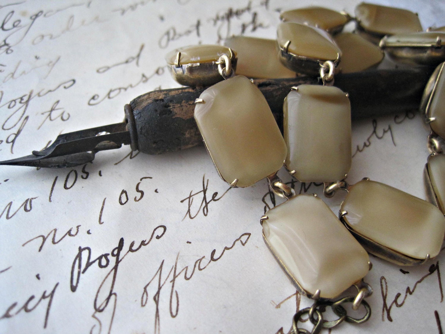 creamy beige buff vintage collet, Anna Wintour inspired, rare vintage moonstones. "Bliss"