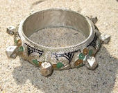 Old Silver Enameled Berber Bracelet with Knobs