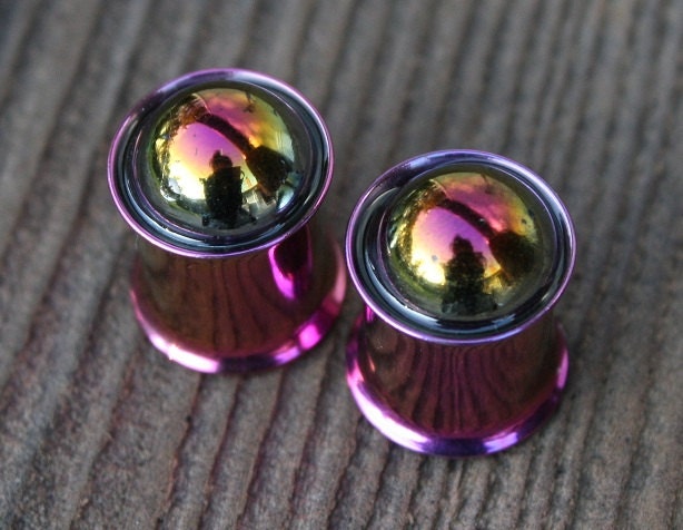 00ga 10mm double flared rustic rainbow plugs