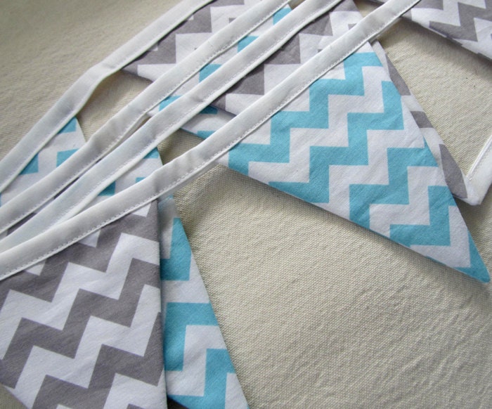 Customizable Red Chevron, Aqua, Gray, pink, Brown Bunting party decoration. Fabric sewn flag banner. Photo prop. Choose  your own colors.