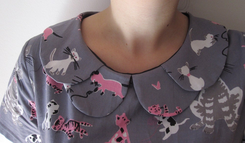 cotton cat print petal collar dress Supayana- READY TO SHIP