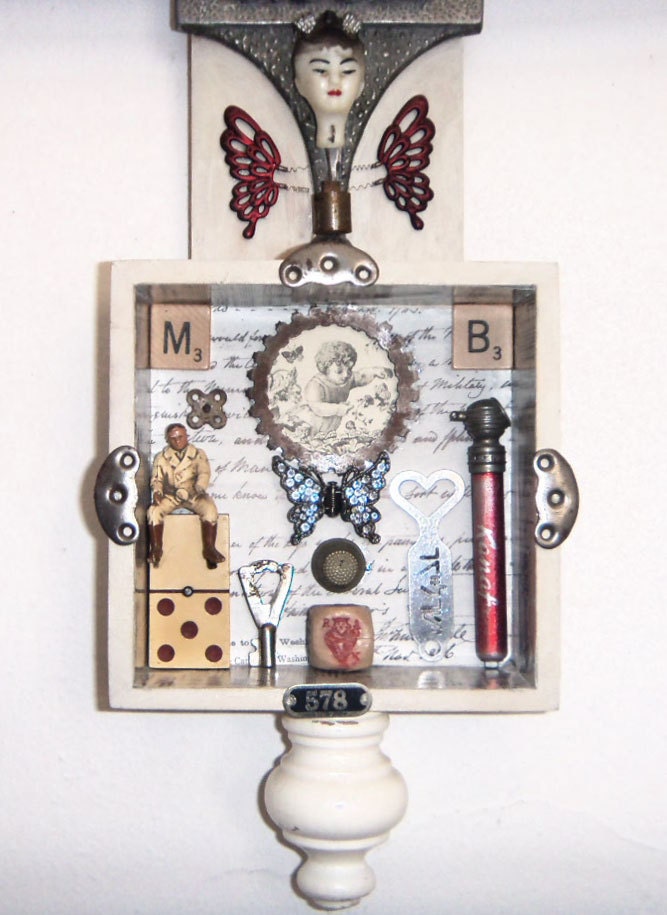 Madam Butterfly - Assemblage Art - Recycle 3D Salvage Wall Sculpture 1015