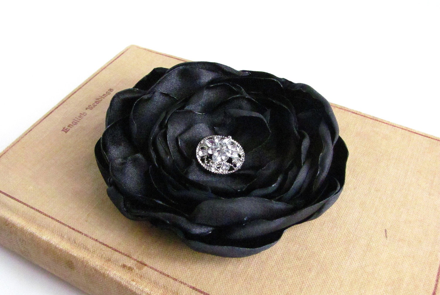 Bridesmaid Hair Clip. Black Satin Flower Hair Clip. Pin and Hair Clip. Corsage. MANY COLORS AVAILABLE