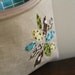 Linen Zippered Pouch - Hand Embroidered Petals - Green Teal Brown