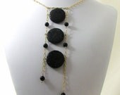 Dramatic Long Black and Gold Chain Necklace, Round Lava Stones, Black Onyx - Art Deco - Christian Jewelry - Light in the Darkness