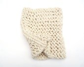 Pure Baby Alpaca Romantic Lace Knit Infinity Loop Scarf in Soft Porcelain Ivory. Spring and Winter Fashion. Handmade in France.