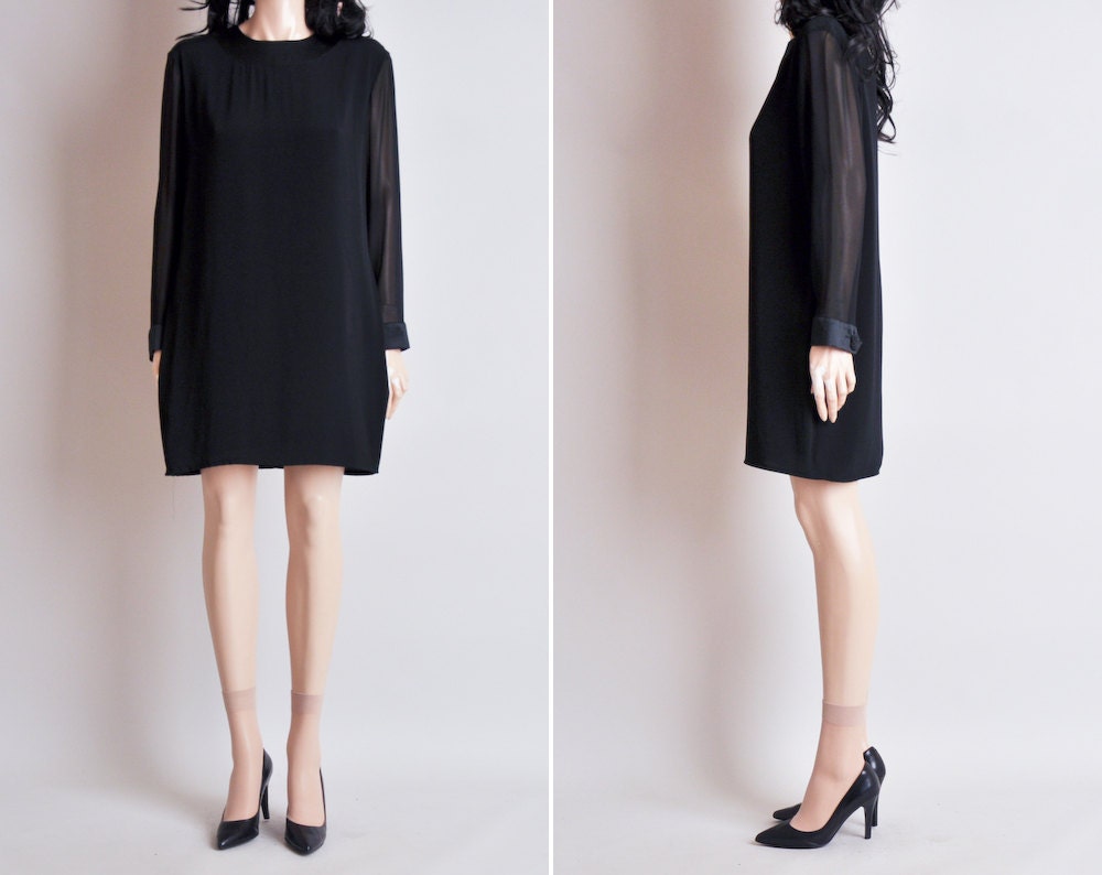 BILL BLASS black sheer sleeve mini dress / m