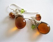 Cognac Briolette & Sterling Silver Earrings - UK Seller