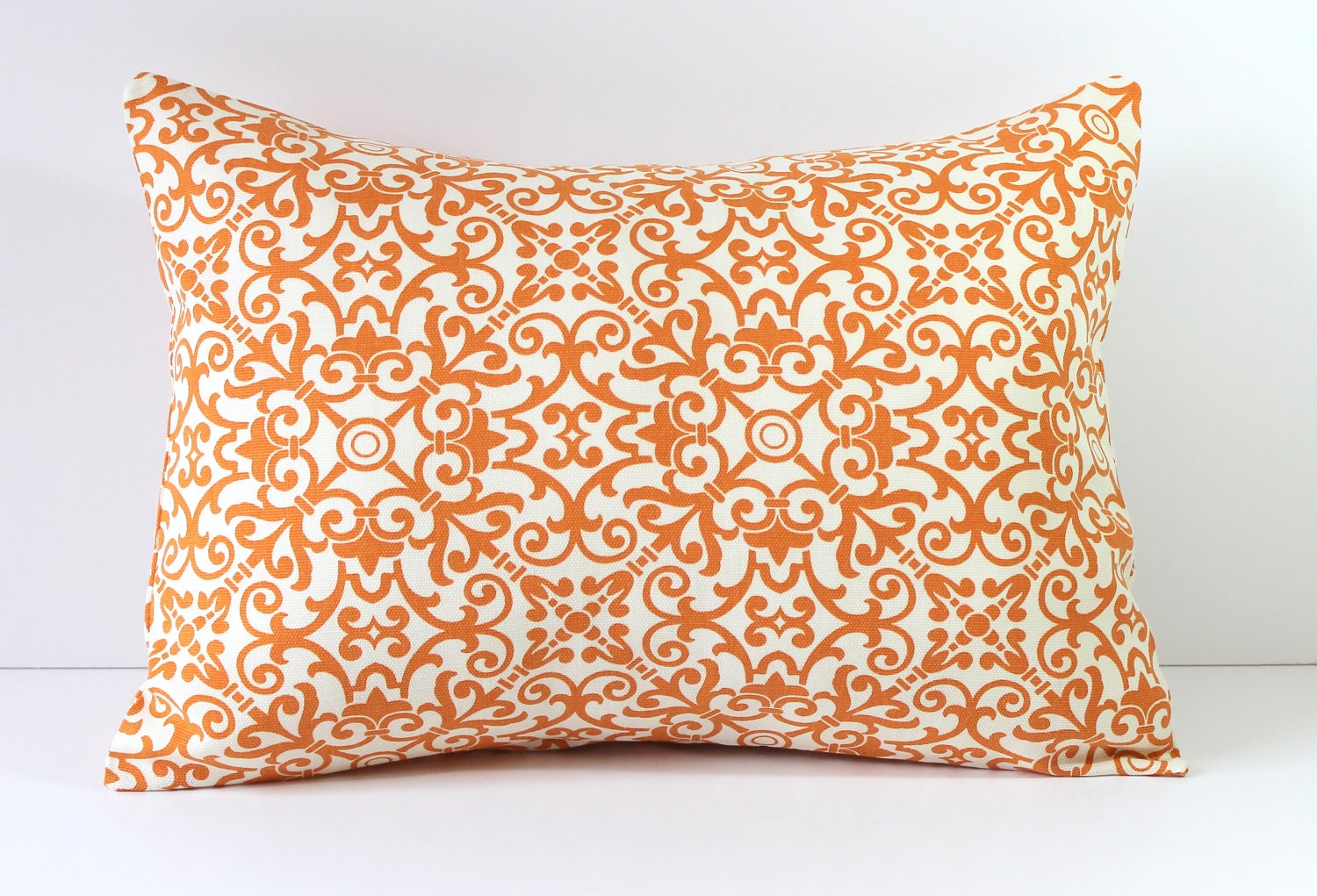 Decorative Pillow Cushion Cover - Pumpkin Orange Scrollwork - 12 x 16 Accent Lumbar - Nursery Decor
